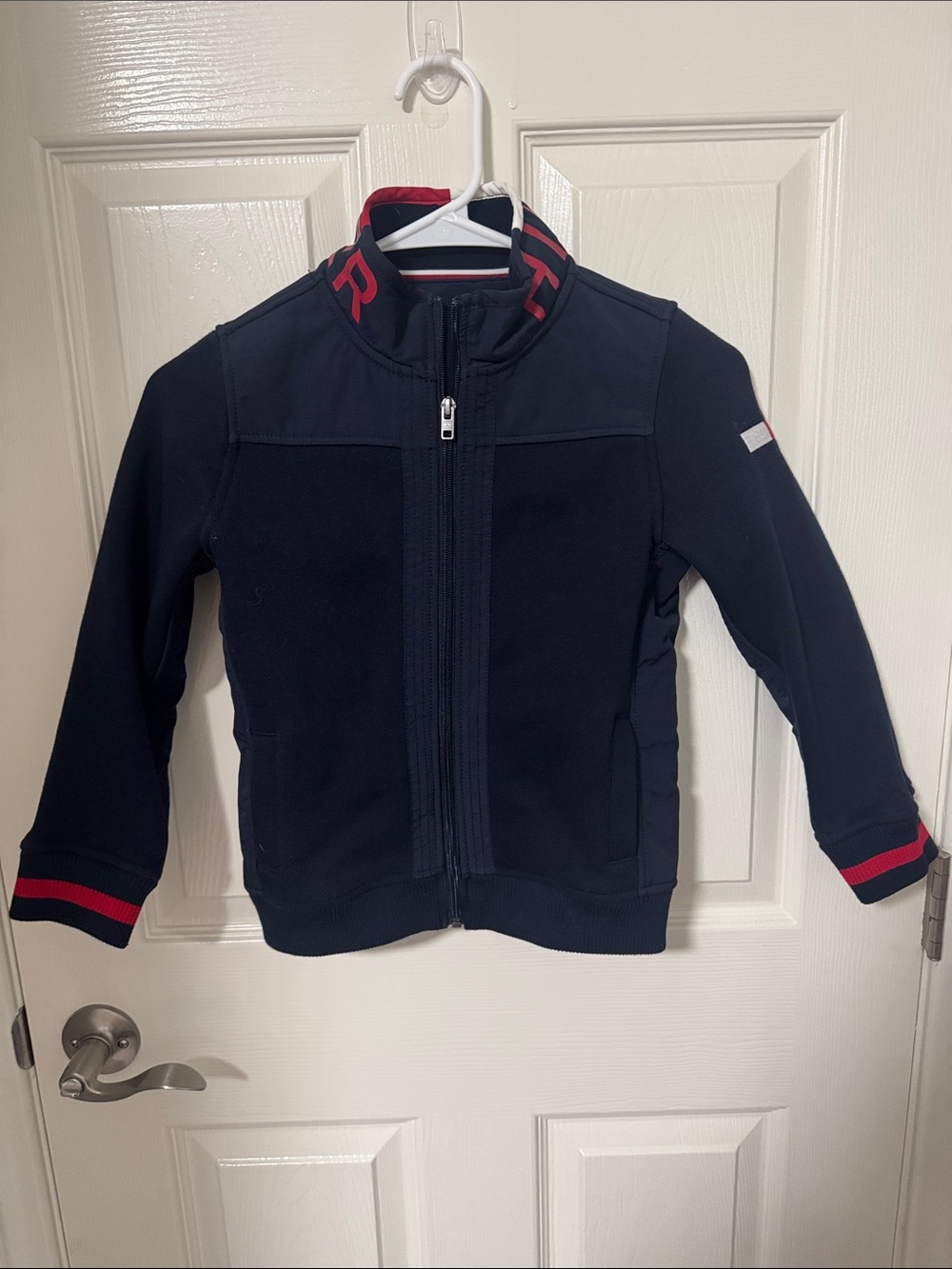 Tommy Hilfiger Navy Zip Jacket with Red Accent Trim